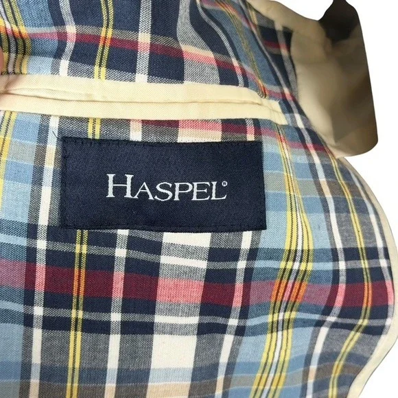 Haspel Mens Plaid Sport Coat Blazer Unstructured  100% Cotton Two Button Jacket - Picture 7 of 13